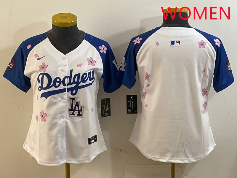 Women Los Angeles Dodgers Blank White Blue Sakura Edition 2025 Nike MLB Jersey style 6